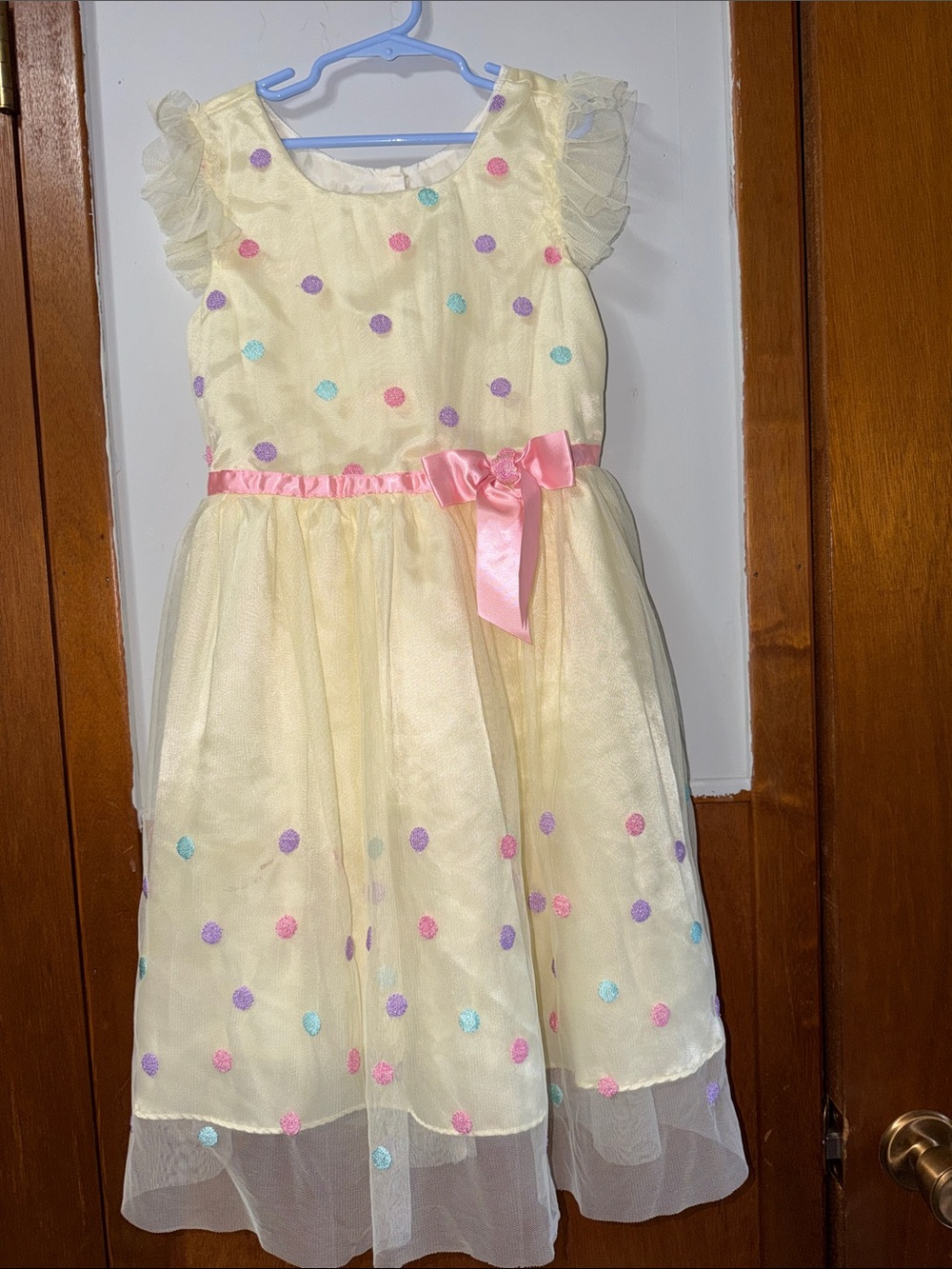 Jona Michelle yellow dress with multi colored polka dots Girls  size 8